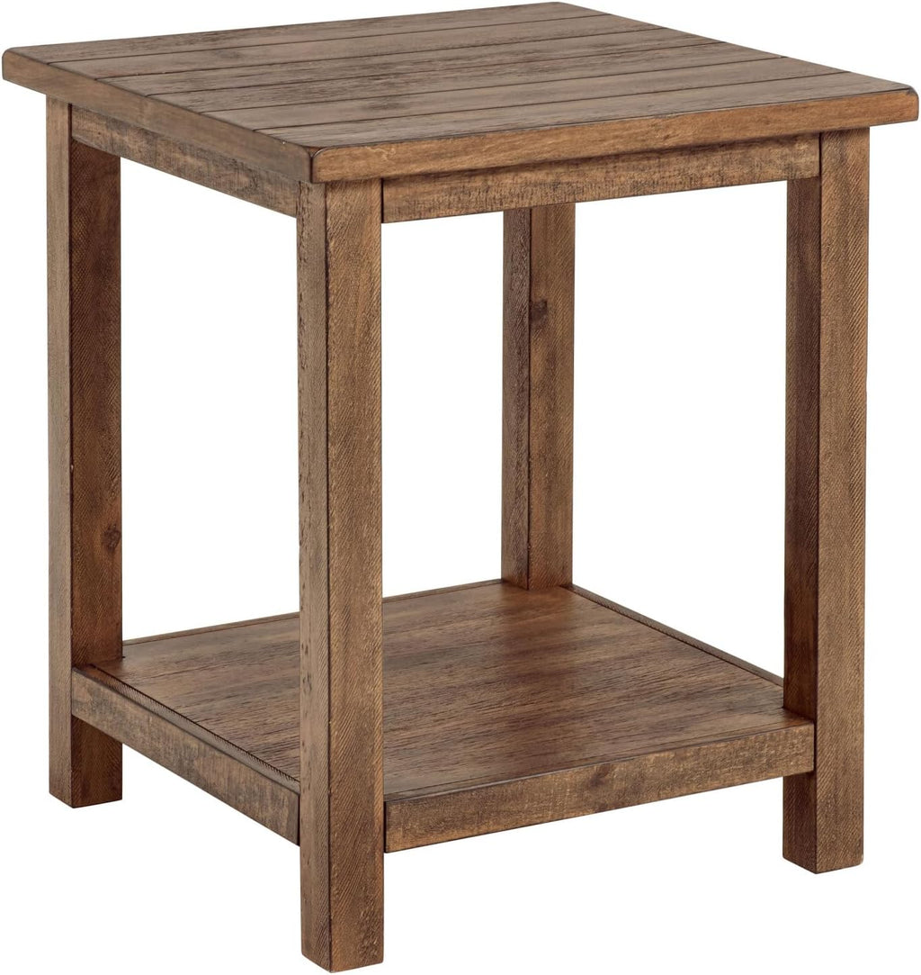 Castleton Distressed Brown Wood End Table with Shelf