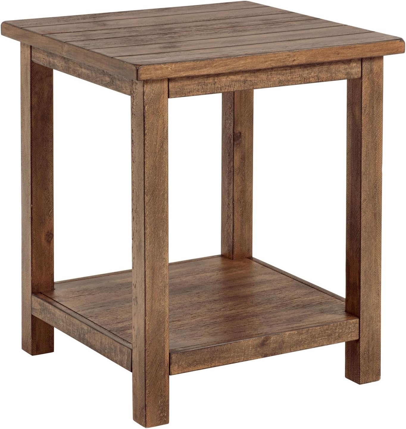 Castleton Distressed Brown Wood End Table with Shelf