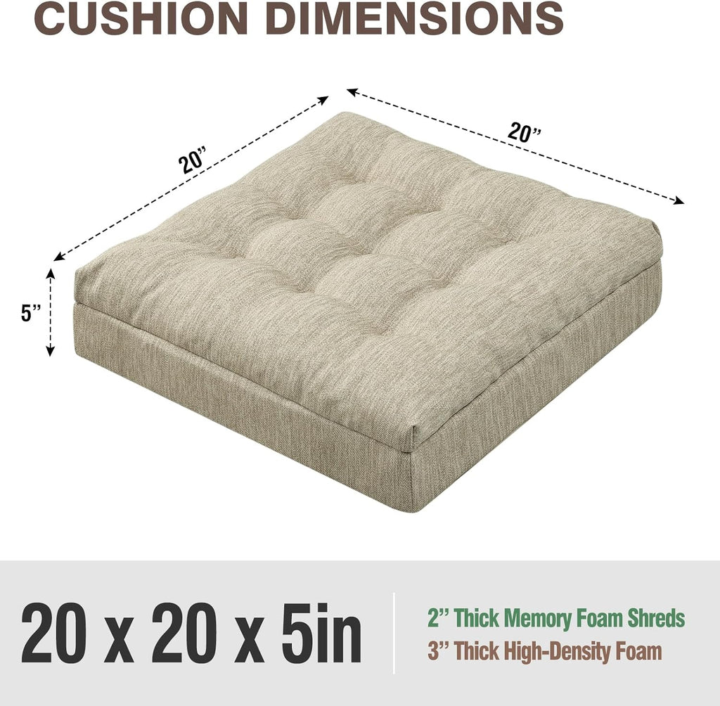 Shinnwa Memory Foam Recliner Cushion for Elderly, Dual-Layer Foam Chair Pad, Patented Design Extra Large Seat Cushion for Couch, Armchair, Wicker Chairs, Floor, 20 × 20 × 5in, Beige