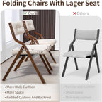 HOMEFUN Folding Chairs with Cushion, Wooden Padded Foldable Chair 2 Pack, Portable and Assembled Seat for Guests Kitchen Office Wedding and Party, Camel