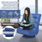 FANTASK 360 Degree Swivel Floor Chair, Folding Floor Sofa w/ 5 Adjustable Positions & Backrest, Lazy Lounge Chair for Relaxing Reading Gaming TV Watching (Navy Blue)