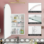 FKWin Arched Medicine Cabinets with Mirror, Bathroom Mirror with Storage, Aluminum Alloy Bathroom Cabinet, Modern Bathroom Wall Cabinet with 3 Adjustable Shelves, Not Recessed, 29.5"x15.7",Silver