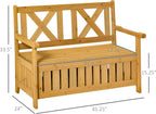 Patio Wooden Bench with Storage Box, 29 Gallon Outdoor Storage Bench, Large Entryway Deck Box w, Unique X Shape Back, for Deck, Porch Balcony, Yellow
