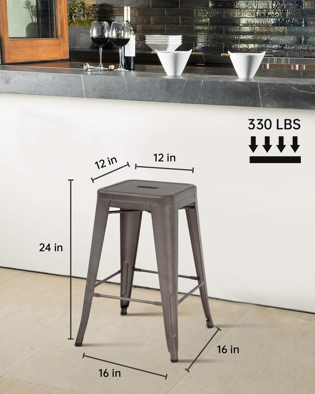 FDW Set of 4 Metal Bar Stools Counter Barstools Indoor Outdoor Stackable Modern Metal Bar Stools Kitchen Counter Stools Chairs (Brown)