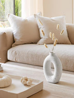 LE TAUCI Ceramic Vases Set of 2, White Hollow Donut Flower Vases, Nordic Decor Decorative Centerpiece for Living Room, Office Table, Shelf, Mantel, White Speckled (H10.5”xW8.5”)
