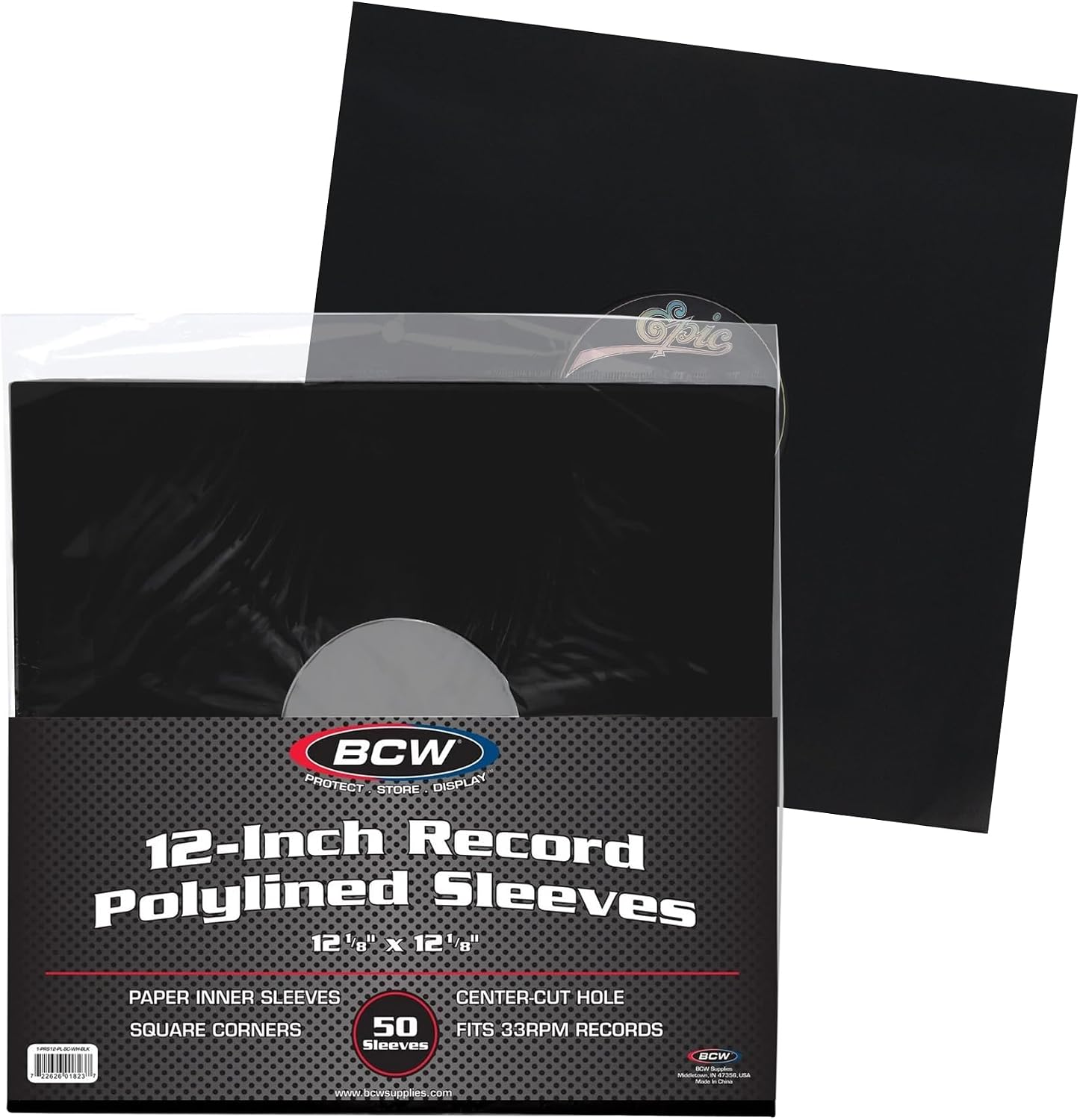 BCW 12-Inch Vinyl LP Record Sleeves - 50 Pack | Black Polylined Inner Protective Sleeves with Center Hole for Vinyl Records | Acid-Free, Scratch Resistant | Ideal for DJs and Collectors