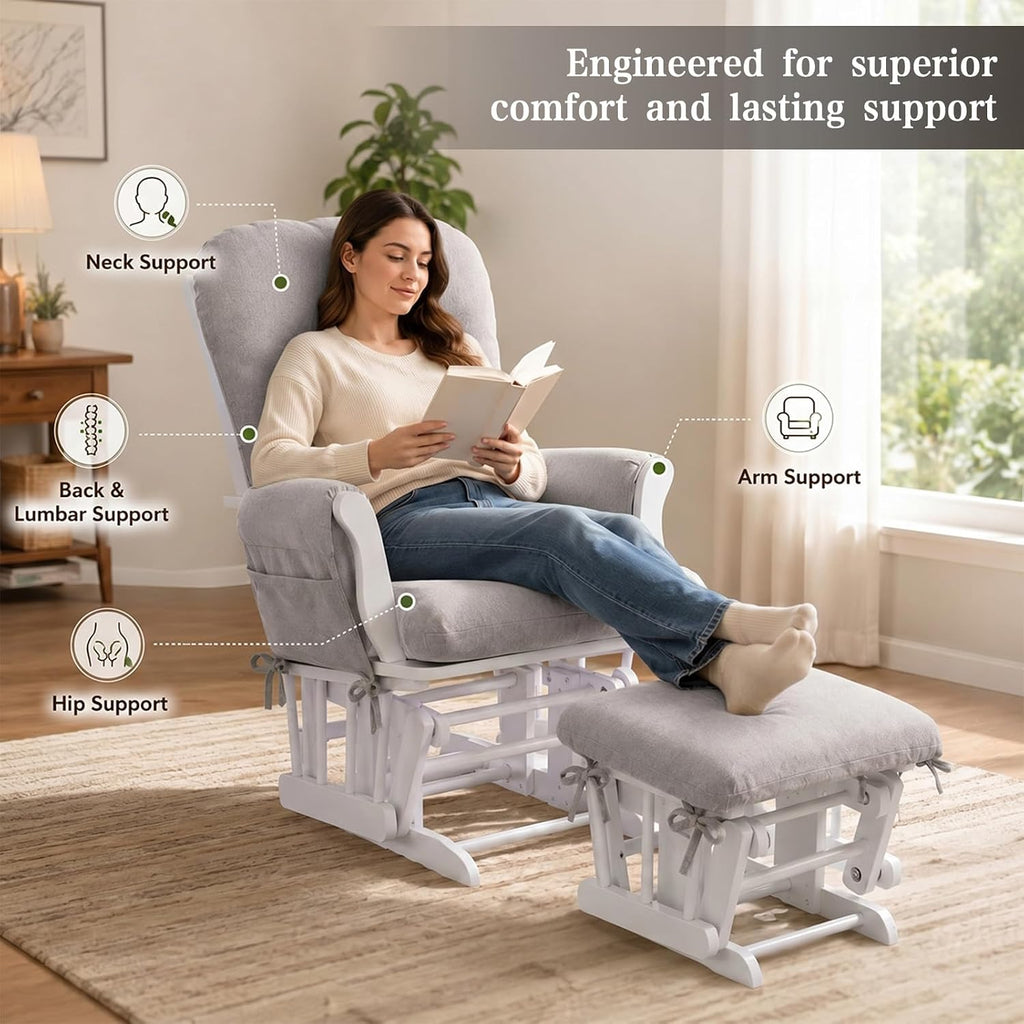 ANMINY 5pcs Glider Rocker Replacement Cushions Set - Thickened Glider Rocking Chair Cushions with 29.5 inch High Backrest & Side Pockets for Indoor Nursery, Washable & Non Slip, Beige