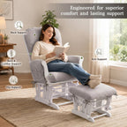 ANMINY 5pcs Glider Rocker Replacement Cushions Set - Thickened Glider Rocking Chair Cushions with 29.5 inch High Backrest & Side Pockets for Indoor Nursery, Washable & Non Slip, Beige