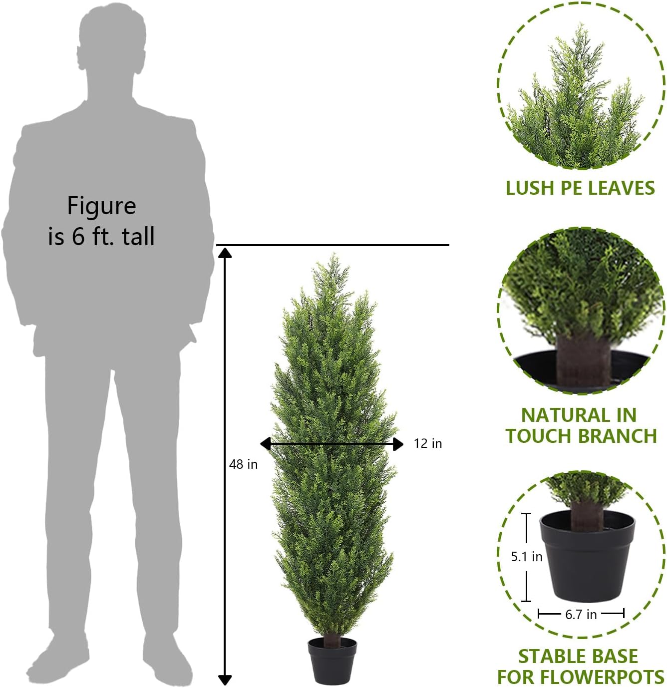 THE BLOOM TIMES Artificial Topiary Cedar Trees Outdoor 4FT Tall 2 Set, Realistic Faux Pine Cypress Shrubs Bushes, UV Resistant Large Fake Evergreen Plants for Front Porch Outside Planter Decor 4 Foot