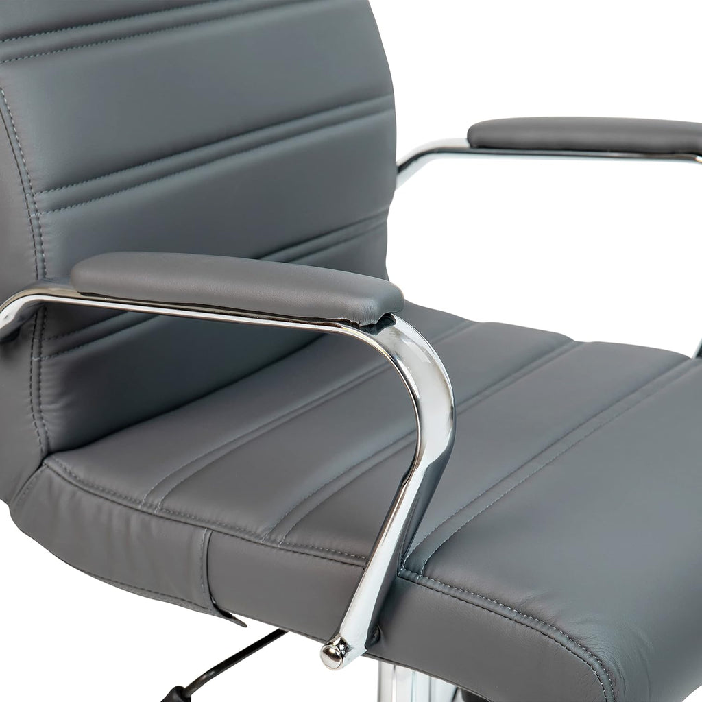 EMMA + OLIVER Faux Leather High-Back Swivel Home Office Desk Chair with Wheels, Padded Seat, and Armrests, Adjustable Height Multipurpose Office Chair, Gray/Chrome