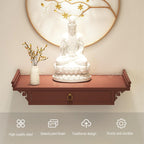 Wall-Mounted Shrine Altar, Prayer Meditation Table with Retractable Pull Plate, Buddha Shelf Statue Stand for Home, Office, Studio, Yoga(Red,15.7 * 9.1in)