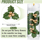 Canlierr 50 Pcs Christmas Holly Berries for Crafts Faux Berries Flowers and Holly Leaves Christmas Wreath Fillers for Vase Fillers Floating Candle Table Centerpiece(Gold)