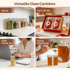 ComSaf 12 Pack 4 oz Glass Spice Jars with Airtight Swing Top Lids, Small Clear Containers for Pantry Organization, Herb Storage, DIY Crafts & Gifts - Complete Set Includes Funnel & Spice Labels