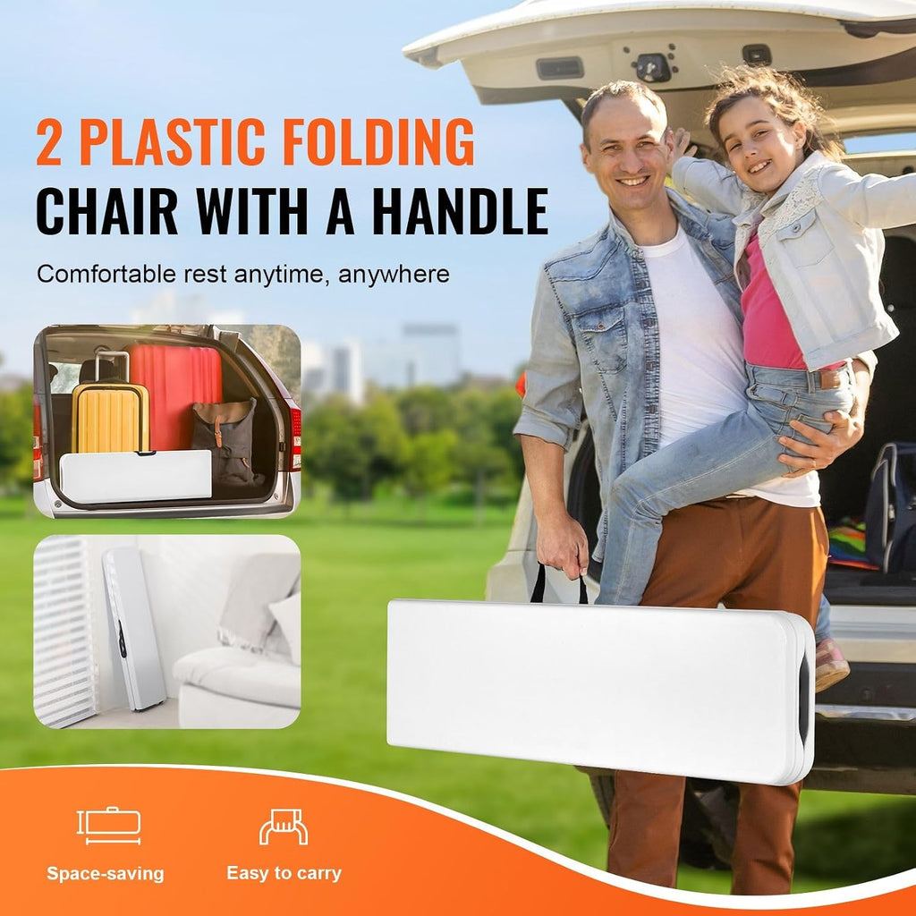 2-Pack 6FT 4cm Thick HDPE Folding Benches for Indoor/Outdoor, Picnic, Party, Camping Events, Smooth White