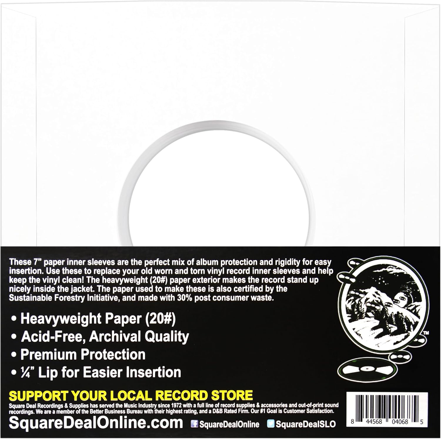 (100) Archival Quality Acid-Free Heavyweight Paper Inner Sleeves for 7" Vinyl Records #07IW