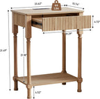 XUZENEST 23.6” Large End Table with Charging Station, Modern Farmhouse Side Table Sofa Tables with Fluted Drawer, Wooden Bedside Table Night Stand for Bedroom Living Room Home Office, Natural