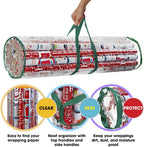ProPik Christmas Wrapping Paper Storage Bag, Organizer Fits Up to 24 Rolls 40 Inch, Clear Heavy Duty PVC Bag with Handles and Zippered Top for Gift Wrap and Ribbons (Green)