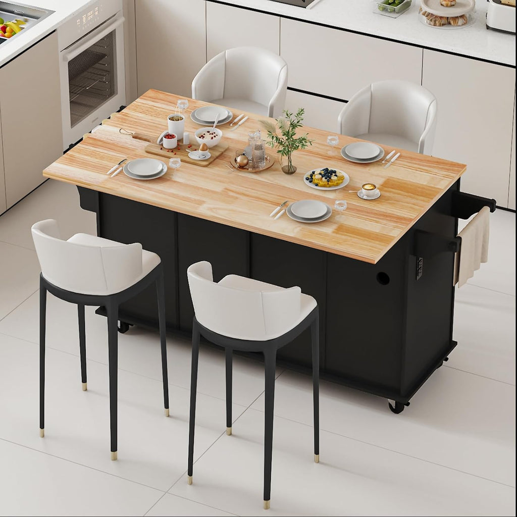 67 Kitchen Island Cart with Drop Leaf Breakfast Bar, Rolling Mobile Kitchen Island Table on Wheels with Storage Cabinet, Drawer, Spice/Towel Rack, Black
