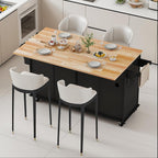 JassmiPkwy 67’’ Movable Kitchen Island with Drop Leaf and Power Outlet, Lockable Sliding Countertop Rolling Island Cart with 2 Large Drawers, Spice, Towel Rack,Black