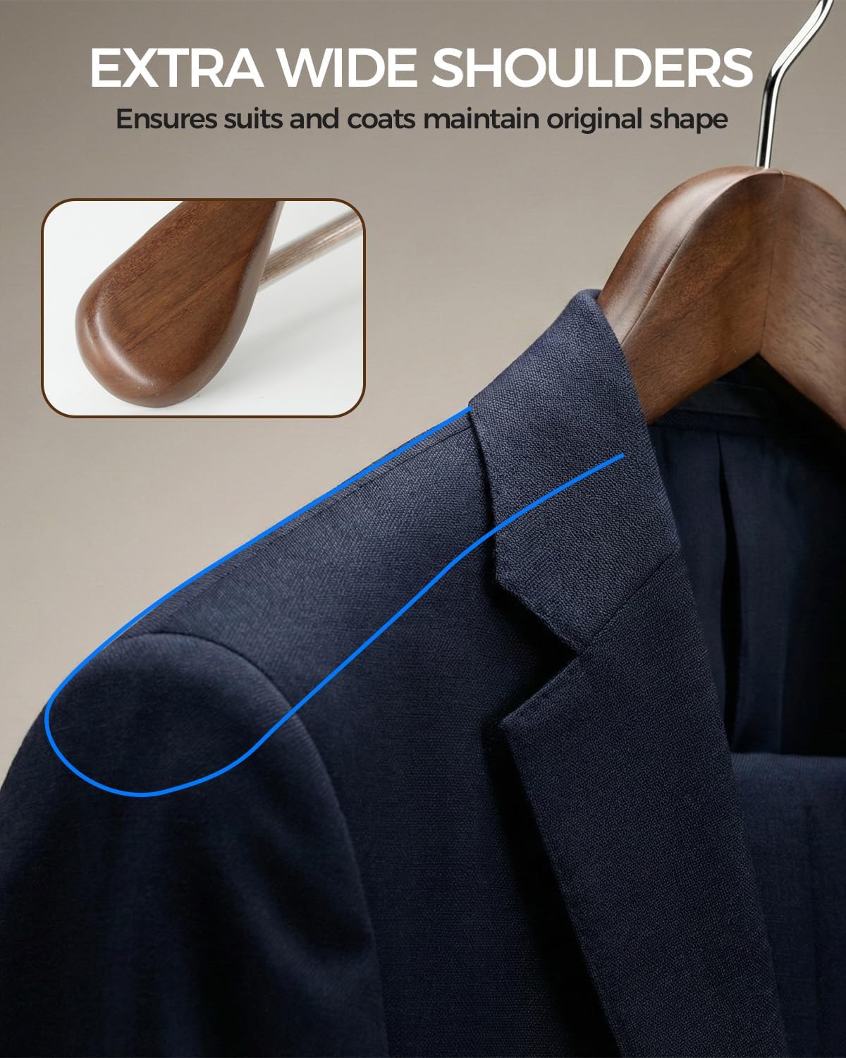 Premium Wooden Hangers 12-Pack – Wide Shoulder Non-Slip Design for Coats, Jackets & Suits | 360° Rotating Closet Organizers | Durable & Space-Saving (Vintage Wood)