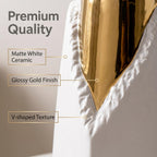 White and Gold Ceramic Vase Set, Modern Home Decor Flower Vases, 2-Piece Bud Vase for Living Room, Wedding & Hotel Dining Table Centerpieces, Fireplace or Bookshelf, 8.6" & 10.8" H