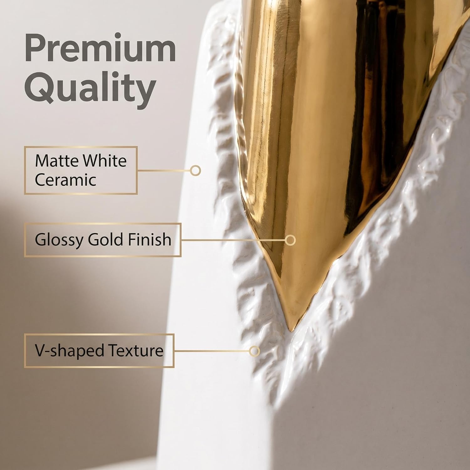 White and Gold Ceramic Vase Set, Modern Home Decor Flower Vases, 2-Piece Bud Vase for Living Room, Wedding & Hotel Dining Table Centerpieces, Fireplace or Bookshelf, 8.6" & 10.8" H