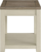 ROME + OAK Tate Farmhouse End Table, Wooden Home Accent Furniture with Shelf, Weathered Brown and Cream - for Living Rooms, Bedrooms, or Entryways
