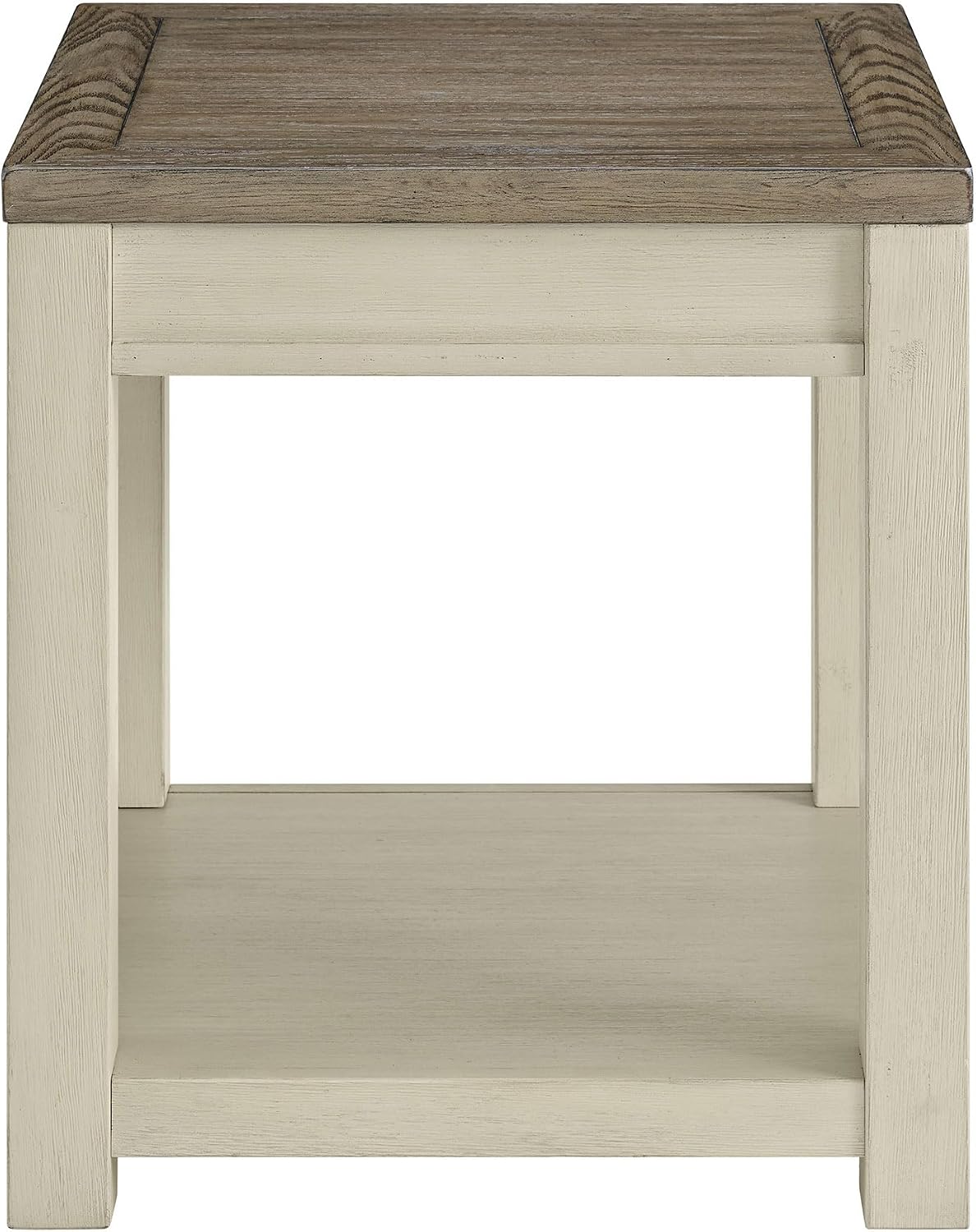 ROME + OAK Tate Farmhouse End Table, Wooden Home Accent Furniture with Shelf, Weathered Brown and Cream - for Living Rooms, Bedrooms, or Entryways