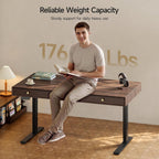 Electric Standing Desk with 3 Drawers, 63 x 24 Inch Height Adjustable Stand up Desk with Storage and Widened Legs, Retro Home Office Desks with Memory Controller for Computer Workstation, Walnut