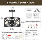 Farmhouse Semi Flush Mount Ceiling Light,3-Light Industry Black Sloped Ceiling Light Fixtures D13 Inches Drum Metal Light Fixture for Entryway Foyer Hallway Kitchen Dining Room