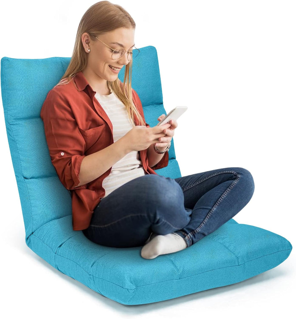 MAT EXPERT 14-Position Floor Chair, Floor Gaming Chair w/Resilience Sponge, Alloy Steel Frame, Padded Bed Couch Recliner, Floor Chair with Back Support for Reading, Meditating (Peacock Blue)