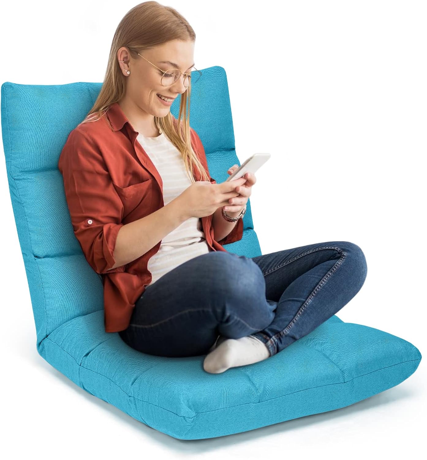 MAT EXPERT 14-Position Floor Chair, Floor Gaming Chair w/Resilience Sponge, Alloy Steel Frame, Padded Bed Couch Recliner, Floor Chair with Back Support for Reading, Meditating (Peacock Blue)