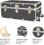 Rhino Trunk & Case Large Armor Camp Trunk with Removeable Wheels - Secure Dorm Storage Chest, Ideal Summer Camper Footlocker, Strong College Trunks - Seats 1000+ Pounds - 32"x18"x14" (Slate)