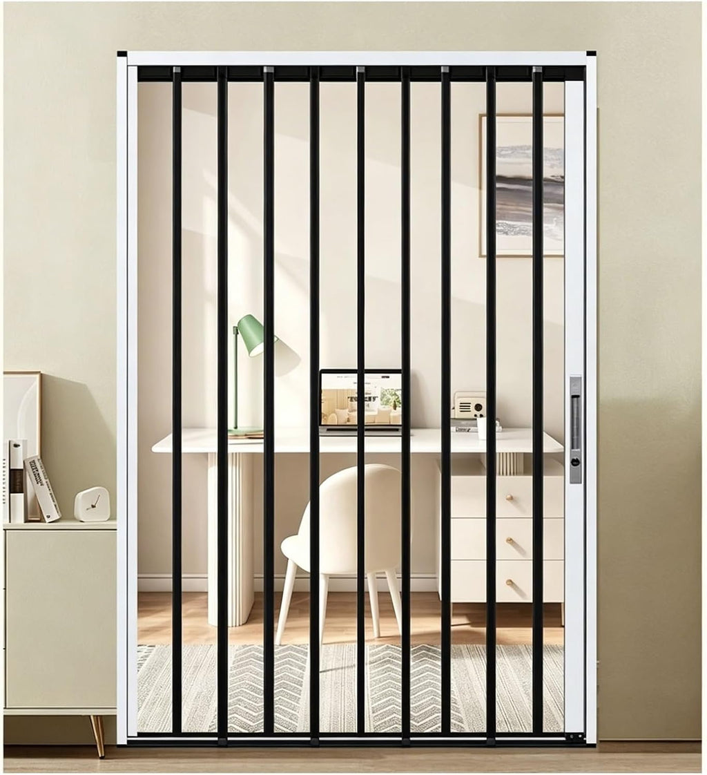 Folding Interior Transparent Accordion Door for Apartment, Room Divider with Acrylic Panel Privacy Door for Kitchen Bedroom, No Drill, Custom Size(Black,32x82in(81x208cm))