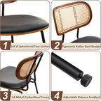 AQG Rattan Dining Chairs Set of 4, Mid Century Modern Dining Chairs, Cane Back Chairs, Cane Back Leather, Kitchen & Dining Room Chairs with Metal Legs (Black-PU, Set of 4-Rattan)