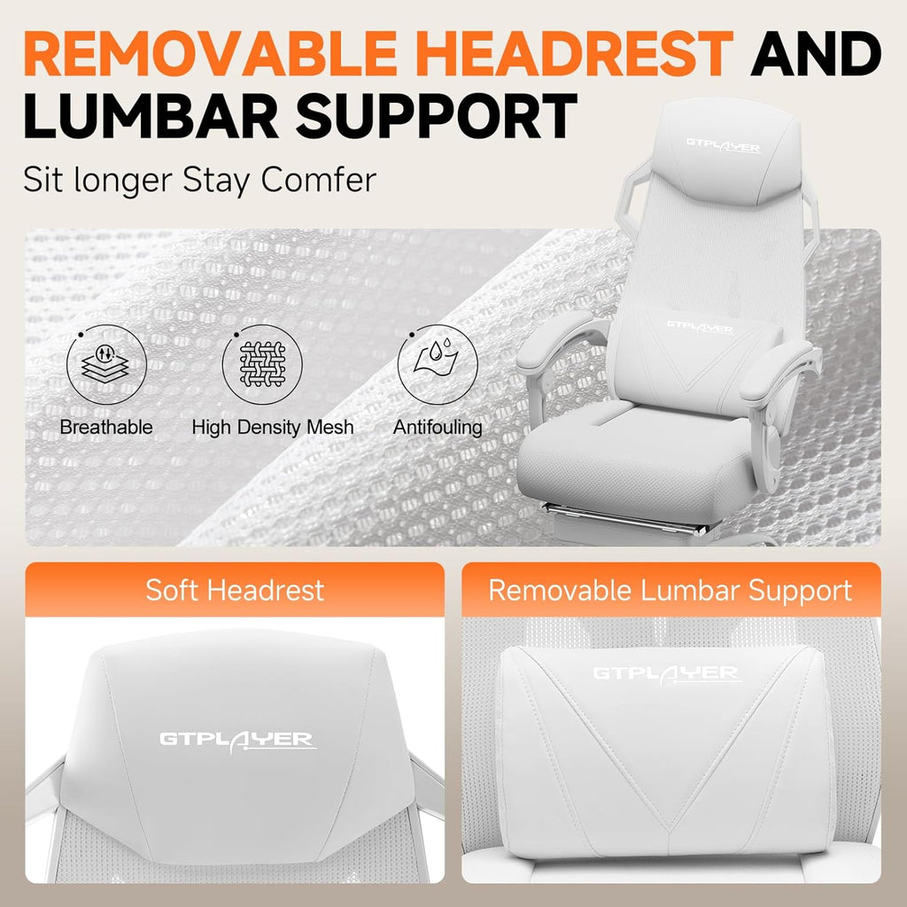 GTPLAYER Computer Chair with Adjustable Footrest, Ergonomic Gaming Chair with Headrest and Lumbar Support, Breathable Mesh Office Chair for Adults, High Back Reclining Desk Chair for Gaming and Office
