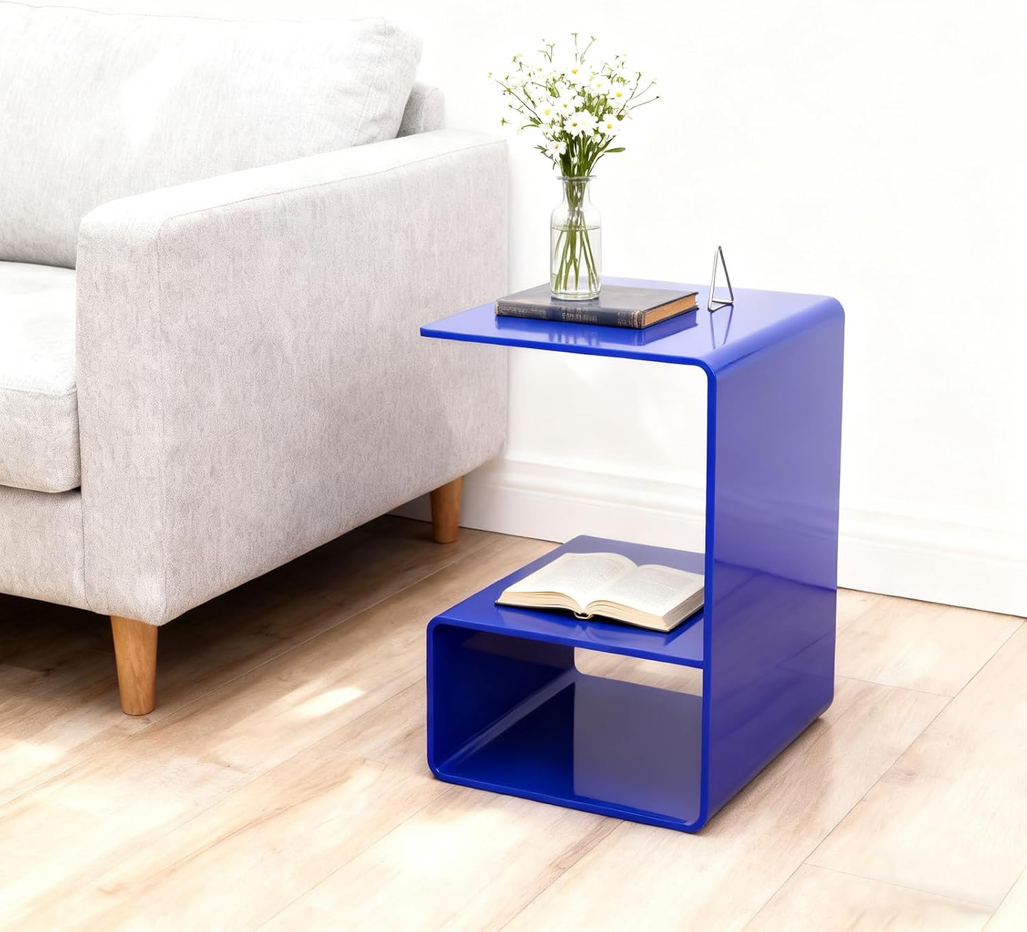 3-Tier Acrylic End Table, Sofa Side Couch Table Coffee Table, Small Space Organizer Nightstand Bed Side Table, for Home Bedroom Bathroom Living Room Office Coffee Shop (Blue)