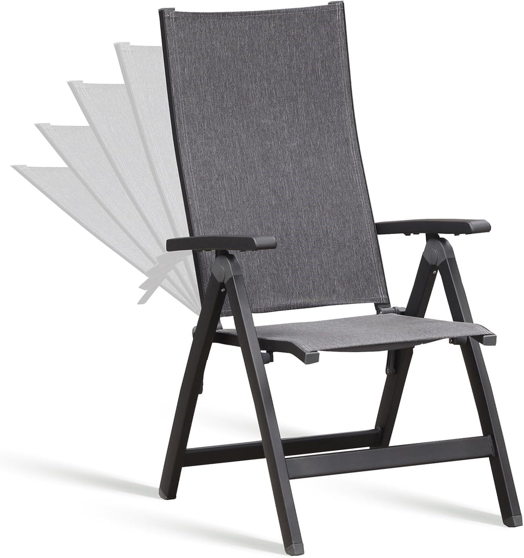 Folding Chair, Indoor & Outdoor Balcony, Patio Porch, Garden Lawn, Pool, for Comfortable Black Foldable Chairs, Portable Cozy Recliner, Metal Frame, Heavy Duty Durable