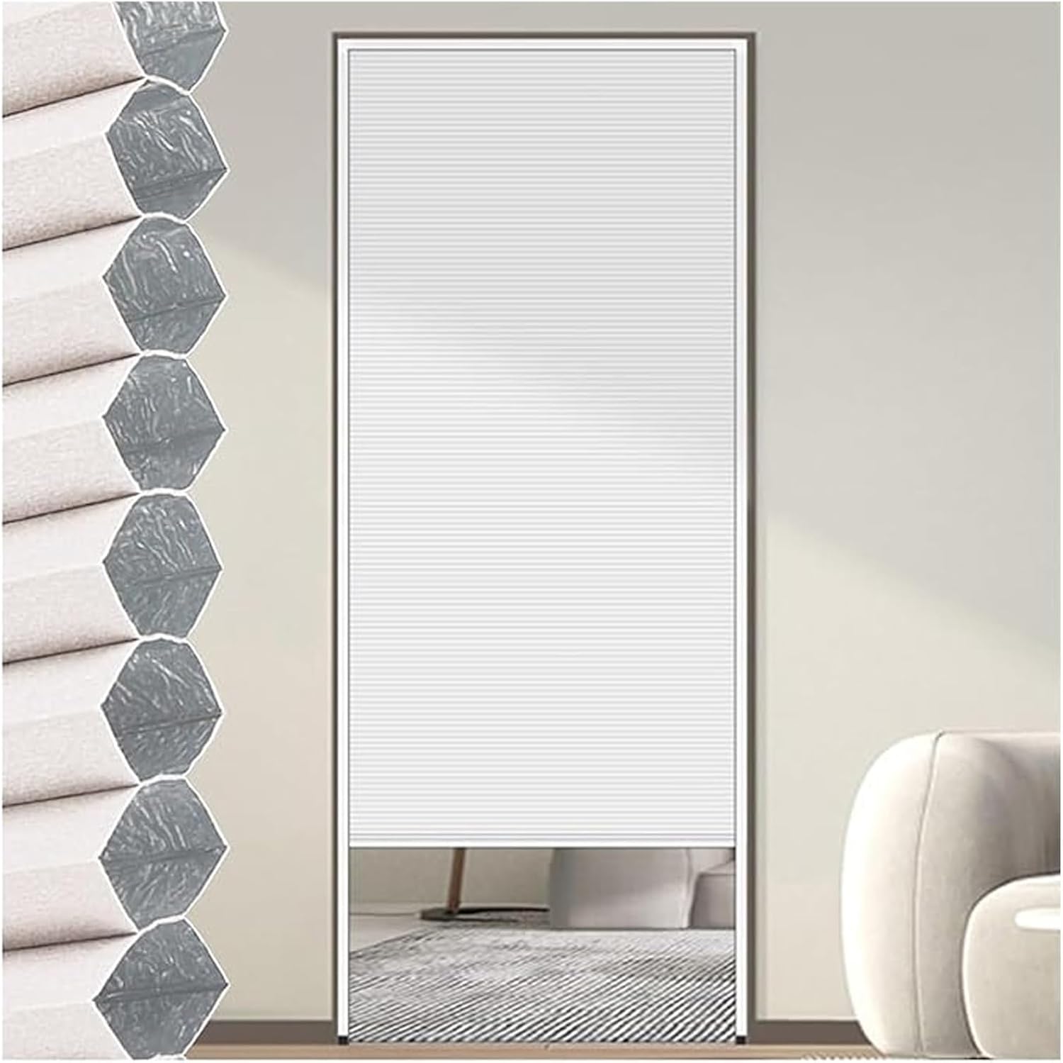 Trackless Invisible Honeycomb Folding Door, White, 24"-80" Wide, Pull Down, Space-Saving Design, Ideal for Home and Office, 20x80in (50.8x203.2cm)
