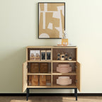 Oxford Fluted Storage Cabinet, Sideboard Buffet Credenza with Doors, Accent Console for Living Dining Room, Entryway, Natural Oak (Raised Panel, Two doors-1pc)