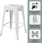 Yaheetech 24 Inch Metal Barstools Set of 4, Counter Height Backless Stools, Industrial Stackable Bar Chairs with Footrest for Kitchen/Dining Room/Bistro/Patio, White