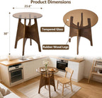 24 inch Round Glass Dining Table for 2, Tempered Glass Top with Solid Oak Tulip Base, Modern Small Kitchen Table for Apartment, Bistro and Dining Room