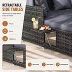 RELAX4LIFE Patio Outdoor Daybed with Canopy, Wicker Rattan Sunbed w/Cushions, 4 Pillows & 2 Retractable Side Trays, 2-Person Lounge Bed Conversation for Poolside Porch Garden (Gray-Grey)