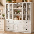 Cyclysio 3-Piece Pantry Cabinet Set, 80" Tall Kitchen Pantry Storage Cabinets with Glass Doors, Open Shelves, and 7 Drawers, White Wood Pantry Hutch Set for Kitchen, Dining Room, Living Room