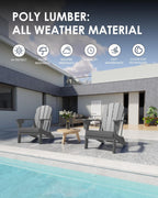 Folding Adirondack Chairs Set of 2, All-Weather Resistant HDPE Patio Firepit Chairs, Sturdy Outside Chairs with Cup Holder, Lawn Chairs, 80% Pre-Installed Load Capacity 385lb, Slate Grey