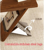 Solid Wood Sofa Side Table, Creative Bedroom Bedside Table Vintage Living Room Accent End Tables TV Tray Tabletop, Narrow Couch Side Tables for Small Space(Black,Steel Legs)