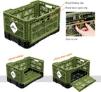 Bigant Heavy Duty Collapsible & Stackable Plastic Milk Crate-Medium Size, Olive, Stackable Open Front Organizer, Set of 1, Snap Lock Foldable Industrial Garage Storage Bin Container Utility Basket