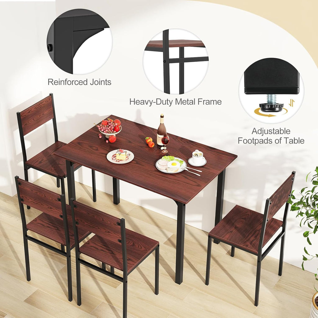 Tangkula Dining Table Set for 4, Modern Table and Chairs Set of 4 for Kitchen Dining Room Breakfast Nook (Walnut)