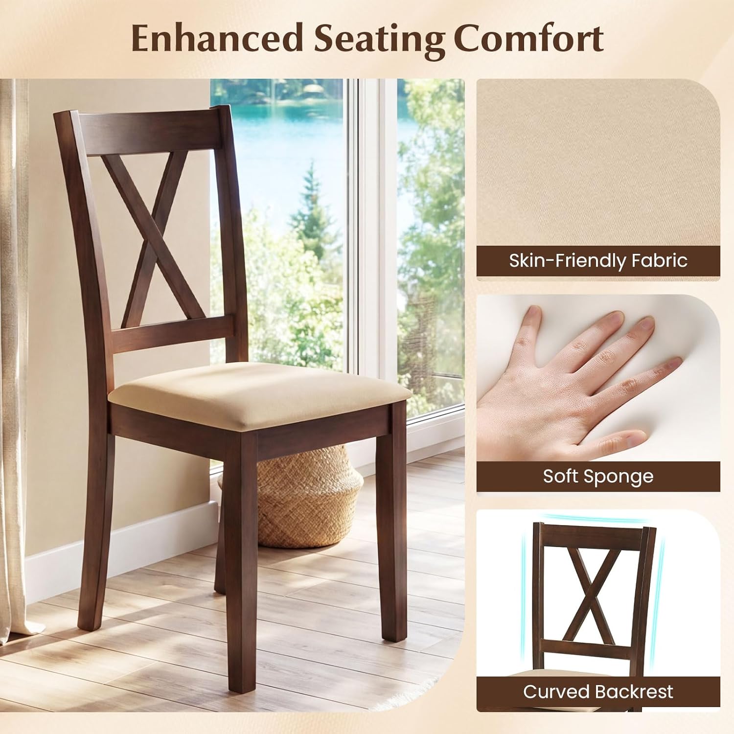 Giantex Dining Table Set for 4, Square Kitchen Table Set w/Rubber Wood Frame, 4 Upholstered Chairs w/X-Shaped Backrest, Space-Saving Dinette Set for Small Space, Dining Room, Breakfast Nook