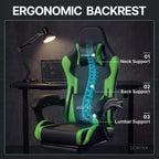 Dowinx Gaming Chair Ergonomic, Massage Lumbar Support, Footrest, Adjustable Height & Headrest Pillow, Heavy Duty 330lbs Office Chair, Comfortable for Back Pain Relief Long Gaming Streaming Deep Green